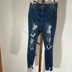 Hollister Dark Blue Distressed Curvy Ultra High Rise Super Skinny Jeans 28x28